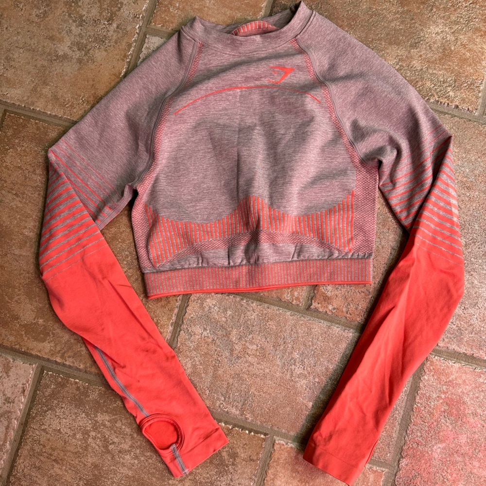 Gymshark Pink and Orange Crop Sweatshirt